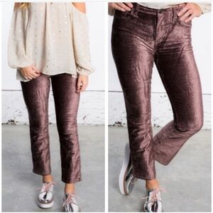 Free People Crushed Velvet Crop Flare Pants Brown Taupe Bronze Size 26